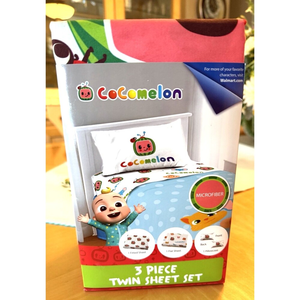 Cocomelon 3-Pcs Kids Twin Sheet Set - Flat Sheet, Fitted Sheet, Pillowcase New
